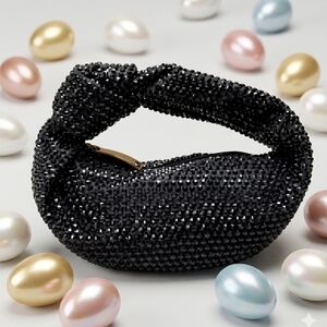 Black Crystal Knot Mini Hobo Bag Rhinestone Evening Clutch